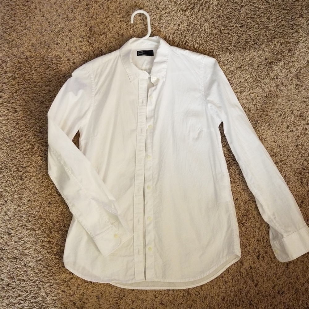 White semi fitted button down